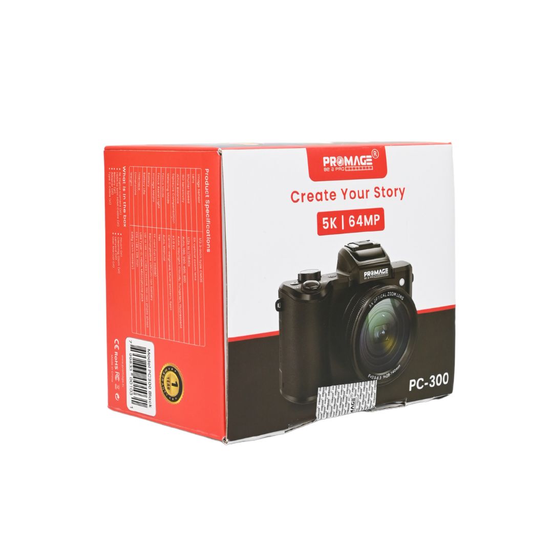 Fotocamera Digitale PROMAGE PC300 – 64MP, Video 5K, Doppio Sensore Sony, Display 3,2"