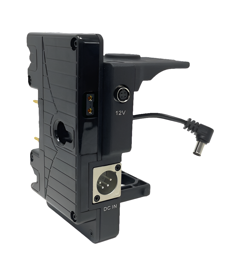 CoreSWX ( CXA-FX9 ) G-mount bracket, with a 4-pin XLR input option and two p-tap outputs, LED battery indication