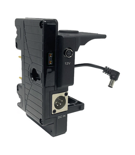 CoreSWX ( CXA-FX9 ) G-mount bracket, with a 4-pin XLR input option and two p-tap outputs, LED battery indication