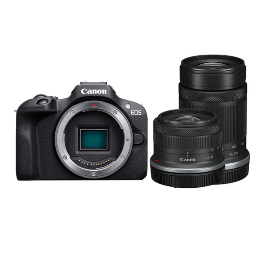 Canon EOS R100 + RF-S 18-45mm f/4.5-6.3 IS STM + RF-S 55-210mm f/5-7.1 IS STM