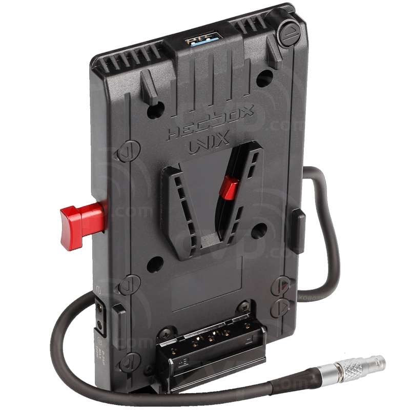 Hedbox V-lock Power adapter plate; USB Output 5.1V / 2.1A; 3 x D-Tap Output 14.8V / 5A;  50cm Breakway Cable with OB type, Professional push pul Conector